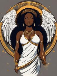 Afro Angel Tattoo-Choosing a symbol of cultural pride with an Afro angel tattoo, expressing celestial beauty, strength, and the richness of African heritage.  simple vector color tattoo