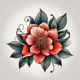 Flower Tattoo Traditional - Traditional-style tattoo featuring classic and timeless floral motifs.  simple color tattoo,minimalist,white background