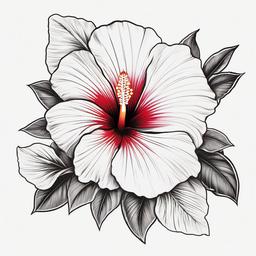 Hawaiian Hibiscus Flower Tattoo Drawing - Embrace the Hawaiian spirit with a hibiscus flower tattoo drawing, featuring the flower in a traditional and cultural style.  simple color tattoo, minimal, white background