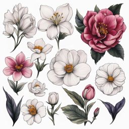 February birth flower tattoo, Tattoos representing the birth flower for the month of February. colors, tattoo patterns, clean white background