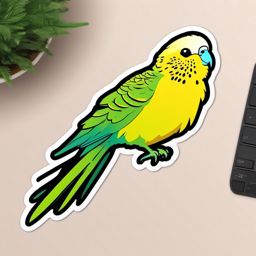 Budgerigar Sticker - A playful budgerigar with bright green and yellow feathers, ,vector color sticker art,minimal