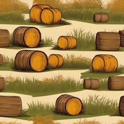 Fall Hay Bales clipart - Stacks of hay bales in a field, ,vector color clipart,minimal