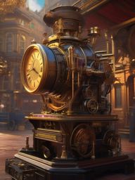 In steampunk city, inventor creates machine that can manipulate time but at great cost. hyperrealistic, intricately detailed, color depth,splash art, concept art, mid shot, sharp focus, dramatic, 2/3 face angle, side light, colorful background