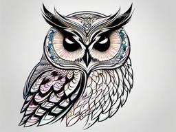 Feminine Owl Tattoo - Add a touch of femininity to your body art with a stylish owl tattoo.  simple color tattoo,vector style,white background