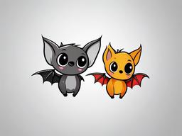 Cute Bats Tattoo-Charming and playful depiction of cute bats in a tattoo design.  simple color tattoo,white background