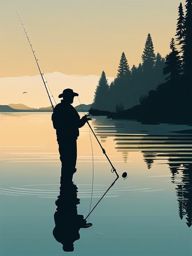 Fishing pole clipart, Man fishing by the serene lake.  simple, 2d flat