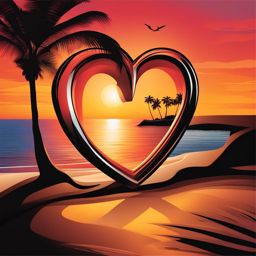 love clipart - two hearts locked in a passionate embrace, set against a sunset on a tranquil beach 