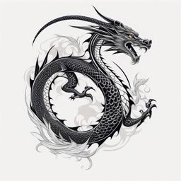 Small tattoo dragon, Minimalist and straightforward dragon tattoo designs.  color, tattoo style pattern, clean white background