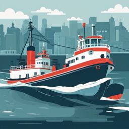 Tugboat Clipart - A tugboat guiding ships in the harbor.  color vector clipart, minimal style