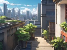 Urban jungle rooftop view. anime, wallpaper, background, anime key visual, japanese manga