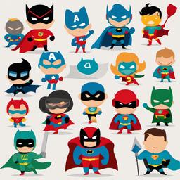 Superhero clipart - group of superheroes posing together  color,minimalist,vector clipart