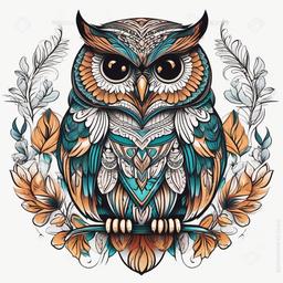 Bohemian Owl Tattoo - Embrace bohemian aesthetics with a tattoo featuring a bohemian-inspired owl.  simple color tattoo,vector style,white background