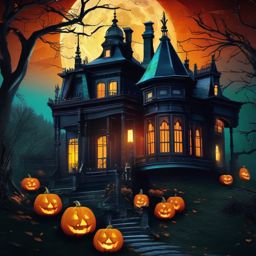 Halloween Backgrounds - Ghostly Manor in Transylvania wallpaper splash art, vibrant colors, intricate patterns