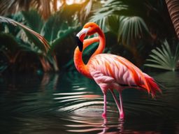 Cute Flamingo Wading in a Tropical Oasis 8k, cinematic, vivid colors