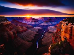 grand canyon at sunrise - emphasize the awe-inspiring grand canyon as the first light of sunrise bathes its vast expanse. 