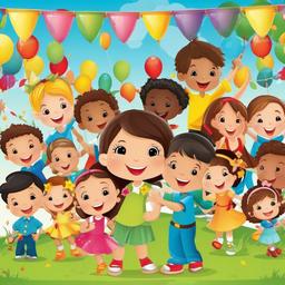 Banner clipart - children’s party banner with cartoon characters  