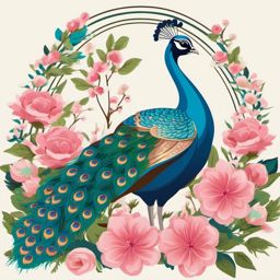 Cute Peacock in a Blossoming Garden  clipart, simple