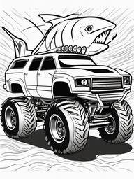 Monster Truck with Shark Design Coloring Pages - Cool Trucks Shaped Like Sharks  minimal black outline printable sheet, coloring page