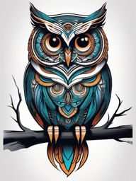 Intricate owl tattoo delivering ancient wisdom.  color tattoo style, minimalist design, white background
