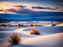 white sands national park - paint the mesmerizing night atmosphere of white sands, where the white gypsum dunes glow softly under the moonlight. 