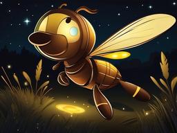 Firefly Cartoon - Cartoon of firefly glowing at night  