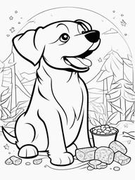 Dog and Bone Coloring Pages - Happy Dog with Its Favorite Treat  minimal black outline printable sheet, coloring page