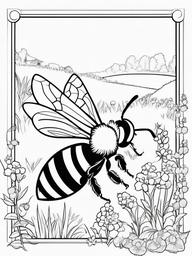 Bumblebee Coloring Pages - Bee in a cartoon meadow scene  simple coloring pages