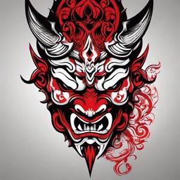 red oni mask tattoo  simple color tattoo,white background,minimal