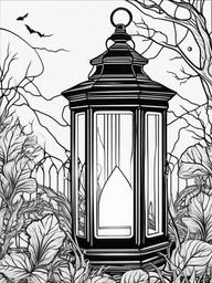 Lantern Coloring Pages - Glowing Light in Haunted Night  minimal black outline printable sheet, coloring page