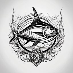 Tuna Tattoo,a majestic tattoo featuring the formidable tuna, symbol of strength and power. , tattoo design, white clean background