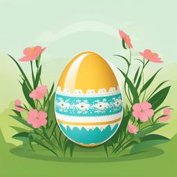 Egg clipart - decorated egg in a spring setting  color,minimalist,vector clipart