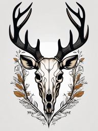 Simple deer skull with clean antlers, nature's graceful emblem.  simple color tattoo style