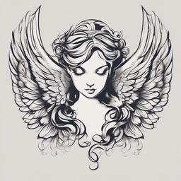 Small Tattoo Angel-Choosing subtlety and grace with a small tattoo featuring an angel, expressing celestial beauty, protection, and spiritual connection.  simple vector color tattoo