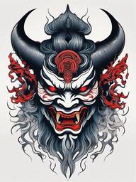 Japanese Demon Tattoo - Depicts a malevolent supernatural being from Japanese folklore.  simple color tattoo,white background,minimal