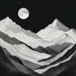 drawing of a moon over mountains  minimal rough sketch scribbles,doodles,black and white