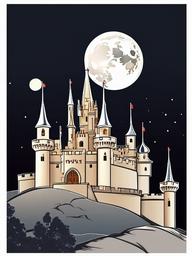 Castle glowing under the full moon clipart.  vector style illustration, white background