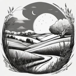 drawing of a harvest moon  minimal rough sketch scribbles,doodles,black and white