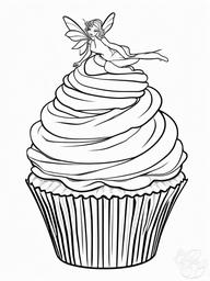 Cupcake Coloring Pages - Cupcake with a whimsical fairy on top  simple coloring pages