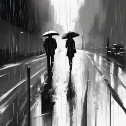 sketches of couples in rain  minimal rough sketch scribbles,doodles,black and white