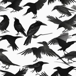 drawing of crows with shadows  minimal rough sketch scribbles,doodles,black and white