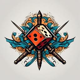 dice sword tattoo  simple vector color tattoo