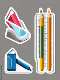 Pencil and Ruler Sticker - Pencil aligned with a measuring ruler, ,vector color sticker art,minimal