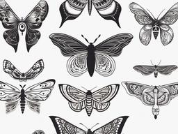 Beautiful Moth Tattoos - Explore a collection of beautiful moth tattoo designs celebrated for their aesthetic appeal.  simple vector color tattoo, minimal, white background