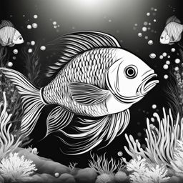 fish clipart black and white in an underwater world - swimming with artistic flair. 