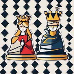 Chess King and Queen Sticker - Royal strategic play, ,vector color sticker art,minimal