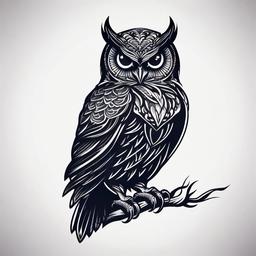 Dark Owl Tattoo - Infuse mystery and allure with a dark and mysterious owl tattoo.  simple color tattoo,vector style,white background