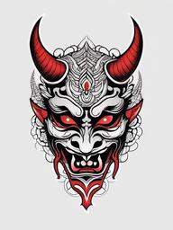 demon mask japanese tattoo  simple color tattoo,white background,minimal
