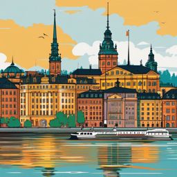 Stockholm clipart - Stockholm Palace and city islands,  color vector clipart