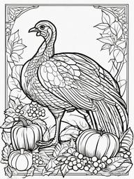 Turkey and Harvest Feast Coloring Pages - Thanksgiving Turkey Ready for the Feast  minimal black outline printable sheet, coloring page