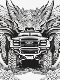 Monster Truck with Dragon Design Coloring Pages - Fierce Trucks with Dragon Graphics  minimal black outline printable sheet, coloring page